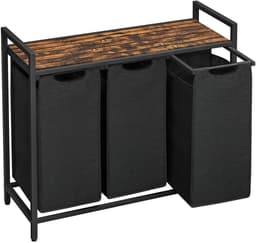 Sensova Wasmand Met 3 Vakken en Opbergruimte - Uitschuifbare Waszakken van Oxford Stof Met Grote Capaciteit - Stevig Stalen Frame en Praktische Plank Voor Georganiseerde Wasruimte — thumbnail 1