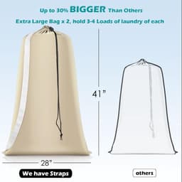Stevige waszakken - set van 2 - XL-formaat - nylon met schouderbanden - wasbaar groot formaat - geschikt voor het opbergen van vuile was - sluiting met trekkoord - reiswaszakken - passen in wasmanden of manden - 2 stuks(Beige) — thumbnail 3