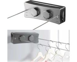 Intrekbare Waslijn RVS - Uittrekbaar tot 5,1m - Zonder Boren - Wandmontage voor Binnen en Buiten