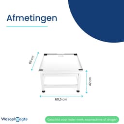 Wasophoogte® Wasmachine verhoger met uittrekbaar plateau - Wasmachine opbouwmeubel - Wasmachine sokkel - 42cm hoog - Wit - Universeel - 65*60,5 (LxB) - Inclusief wandbeugels — thumbnail 3