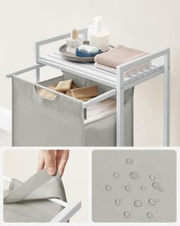 Furnstar Wasmand - Wasverzamelaar met plank - Wasbox - Afneembare waszak van Oxford weefsel - Metalen frame - 65 L - 50 x 33x 72 cm - Crèmewit Mat Wit — thumbnail 4