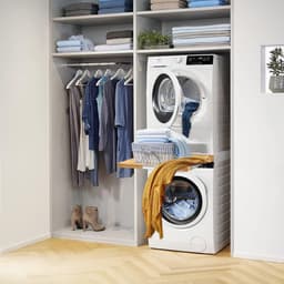 Verbindingsframe voor Wasmachine/Droger met Uittrekbaar Rek en Bamboe Plank - Tussenframe voor Wasdroger met Ratelsnoer - Verstelbare Breedte 47-60 cm — thumbnail 3