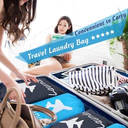 Goodivery ® Set van 4 Reistasjes voor Vuile Was met Nylon Trekkoord in Blauw en Grijs — thumbnail 3