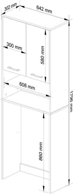 Badkamerkast voor Wasmachine FIN / Hoge Wasmachinekast met 2 Deuren / AKORD Furniture Factory / Sonoma Eik - Wit / 64 x 180 x 30 cm — thumbnail 4