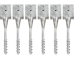 vidaXL - Grondpinnen - 6 - st - 12x12x56 - cm - gegalvaniseerd - staal - zilverkleurig — afbeelding 1