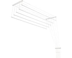 KADAX Plafondwasdroger, wasdroger voor het plafond met 5 stangen, wanddroger met stalen spijlen, plafonddroger, draagvermogen tot 10 kg (wit/180 cm)