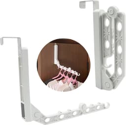 Opvouwbare kleerhanger met droogrek – ruimtebesparende kledingstang voor deur, 5 kg draagvermogen, 2 stuks, wit — thumbnail 1