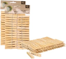 Wasknijpers - 120x - bamboe hout - 7 cm - wasspelden - knijpers - was ophangen — thumbnail 1