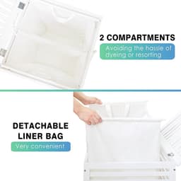 Dubbele wasmand met deksel 120L bamboe - wasmand met verwijderbare binnenzak - 2-delige kledingverdeler - Wassorteerder voor wasruimte - badkamer - slaapkamer (wit) wassorteerder — thumbnail 3