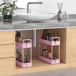 3-Tier Slide-out Slim Rolling Utility Cart Mobiele Opslag Rekken Organizer voor Keuken Badkamer Wasruimte Slaapkamer - Roze Plastic Wasmachine rek — thumbnail 3