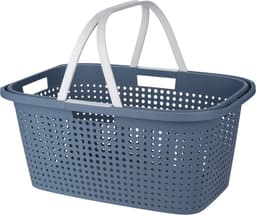 Wasmand met hengsel - 2x stuks - 38 liter - 60 cm - blauw/wit - Draagwasmanden - Wasgoedmand - Mand met handvatten — thumbnail 2