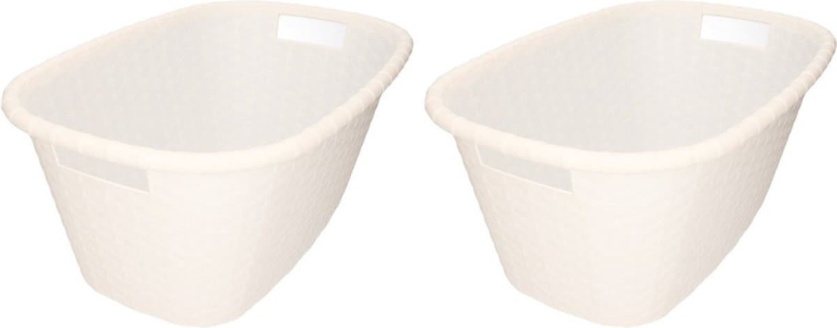 Kunststof wasmand - 2x - wit - 35 liter - 60 x 40 x 25 cm - manden voor wasgoed — afbeelding 1