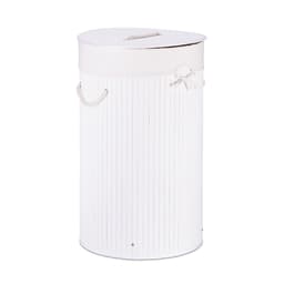3x wasmand bamboe - wasbox met deksel - 70 liter - rond - 65 x 41 cm - wit — thumbnail 3