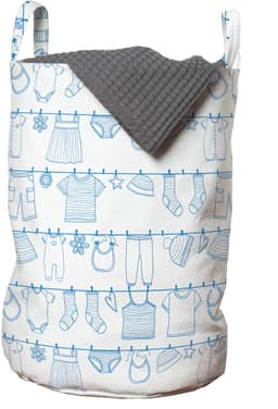 ABAKUHAUS kleuterschoolwaszak, babykleding drogen, wasmand met handvatten en trekkoord voor wasserettes, wit en blauw — thumbnail 1
