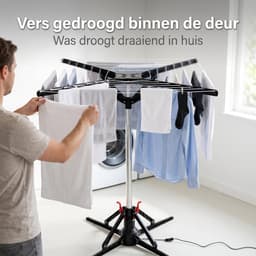 Cheqo® Elektrische Droogmolen - Ronddraaiende Droogmolen - Roterende Wasdroger - Draaiend Droogrek - Elektrisch Wasrek - Wasdroger - Inklapbaar en Opvouwbaar - Energiezuinig met Automatische Uitschakeling - voor Binnen - Wasmolen - Droogrek — thumbnail 3