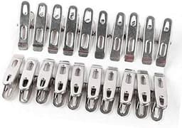 Roestvrijstalen Wasknijpers - Kledingclips Klemmen - Wasgoed Ophangen - Winddicht Sterke Veer - 20 stuks - Zilverkleurig — thumbnail 1
