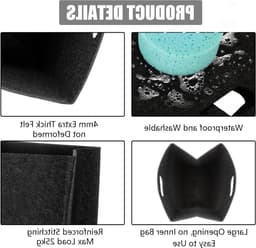 2 Stuks Vouwbare Wasmanden 60 Liter - Smalle Wasmand voor Badkamer en Slaapkamer - Zwarte Vilt Wascontainer met Dikke Wanden — thumbnail 3
