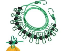 Waslijn voor reizen - Wastouw drooglijn - Kleding drogen - Winddicht antislip design - Tot 3.7 meter - Groen