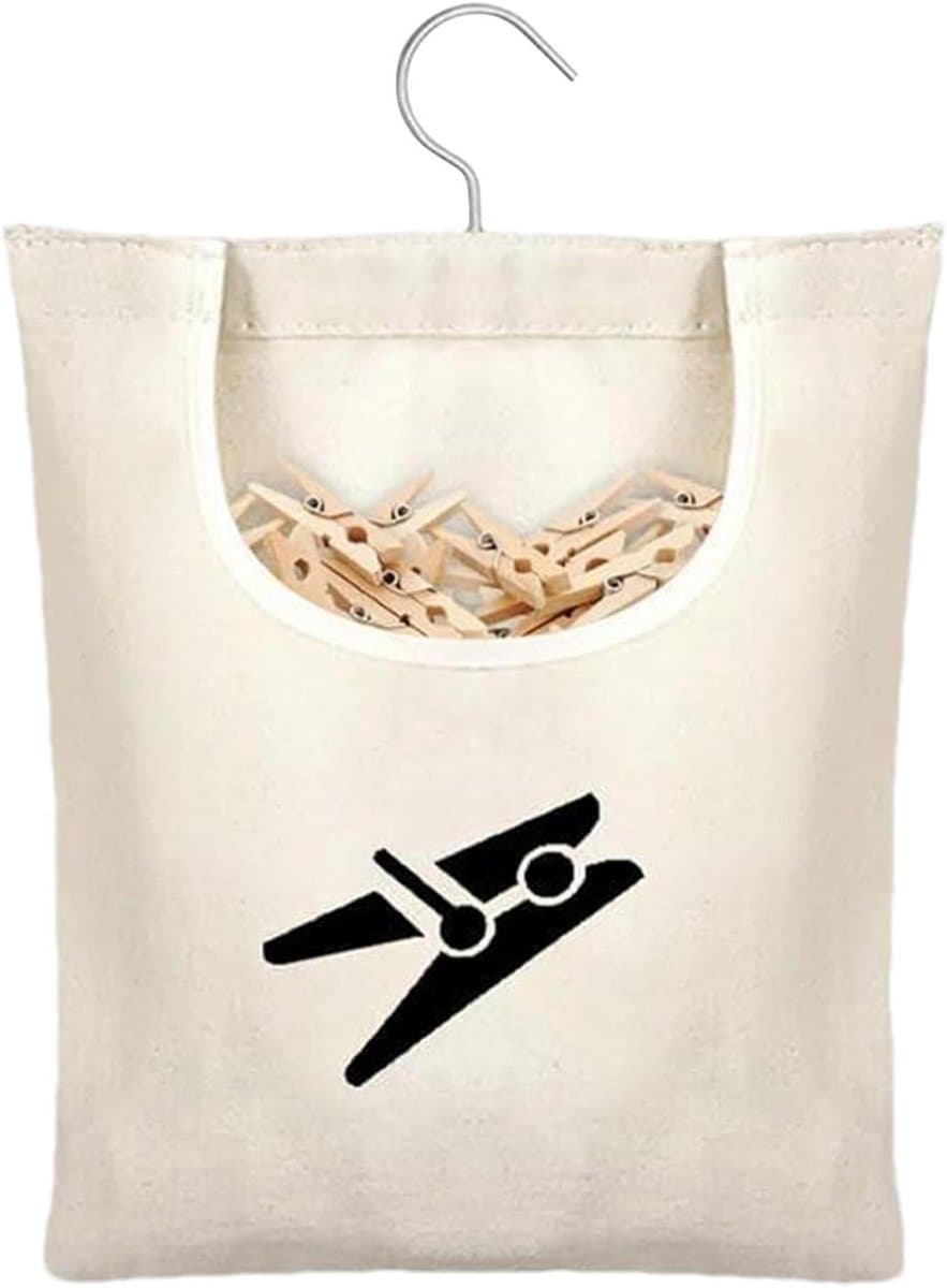 Waszak met Clips - Wasknijper Tas Opberger - Wasknijpers Organiseren - Roestvrijstalen Draaihaak - 28 x 32 cm - Niet gespecificeerd — afbeelding 1