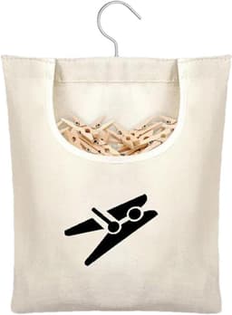 Waszak met Clips - Wasknijper Tas Opberger - Wasknijpers Organiseren - Roestvrijstalen Draaihaak - 28 x 32 cm - Niet gespecificeerd — thumbnail 1