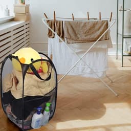 Wasmand Set van 2 Zwarte Pop-Up Wasmanden - Grote Inhoud - Opvouwbare Netwasmand met Handgrepen - Opbergen Kleding Speelgoed - Slaapkamer Badkamer — thumbnail 4