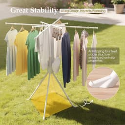 SHANNA Metalen Wasrek Inklapbaar - Staand Droogrek 132cm - Draagbaar opvouwbaar droogrek - In hoogte verstelbaar - Buiten & Binnen bruikbaar — thumbnail 2
