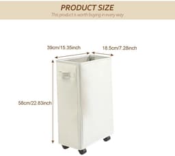 Dailygoods- Wasmand met Wieltjes - Opvouwbaar - 4 Vakken - Beige - Wasmand met Deksel - Geurpreventie - Eenvoudige Verplaatsing - Wascontainer — thumbnail 3