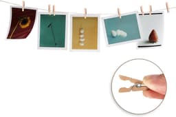 Houten knijpers 120 stuks 2.5 x 0.3 cm met 10 m touw, kleine clips voor foto's, kaarten en feestdecoraties — thumbnail 2