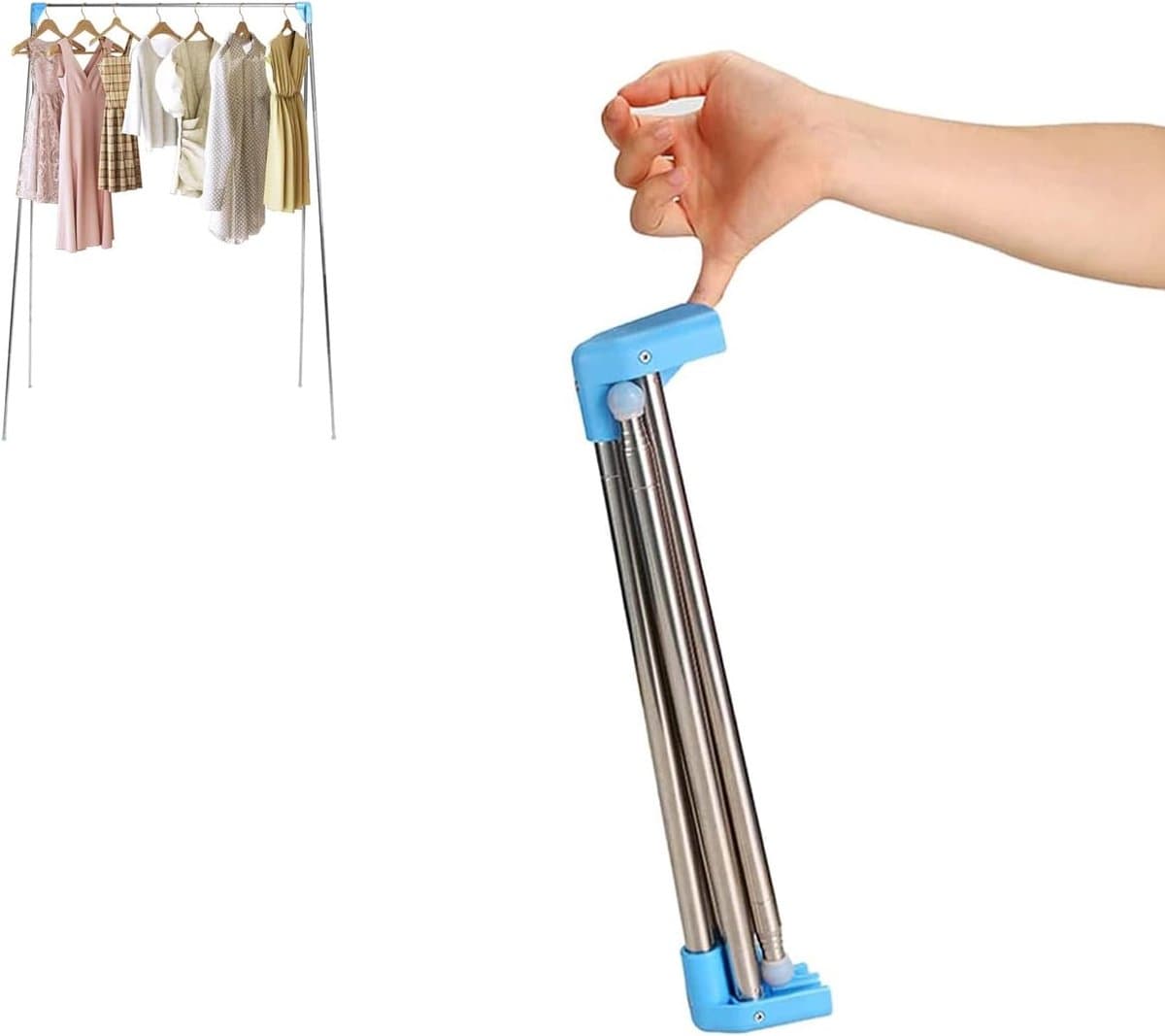 Draagbare Reiskledingrek - Opvouwbaar Kledingrek Voor Dans En Camping - Compact Droogrek Met Stabiele Constructie - Lichtgewicht Design Voor Binnen En Buiten - Mini Formaat In blauw Metaal - 1 Stuks Set - Ideaal Voor RV Reizen En Wedstrijden — afbeelding 1