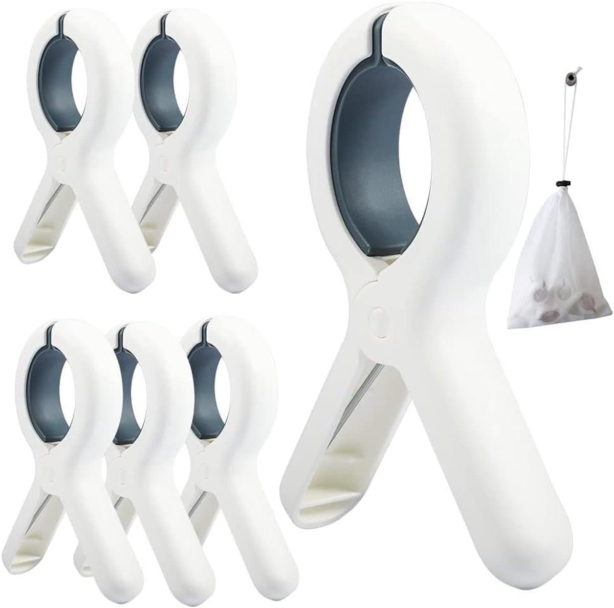 Strandhanddoekclips - Grote wasknijpers - Wassen drogen - Sterke grip houder - 6 stuks - Wit — afbeelding 1