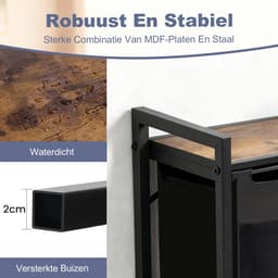 Dubbele Wasmand Naast Elkaar 92L – 2 Wasmanden Met Metalen Frame en Opbergplank 73×33×72 cm – Wasgoed Organizer — thumbnail 5