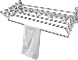 Waslijn Uitschuifbaar - Droogrek Opvouwbaar - Kleding Drogen - Muurbevestiging Ruimtebesparend - 80 cm - Zilver — thumbnail 1