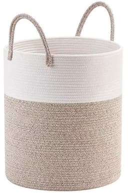 Geweven opbergmand - Opbergmand - Opbergmand kinderkamer - Opbergmandjes badkamer - 39×50cm - Wit/Bruin - Katoenen touw — thumbnail 1