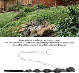 Regenketting Anker - Grondverankering Tuin - Stabiele Drainage - Roestvrij Staal - 34cm Lengte - Mat Zwart — thumbnail 5