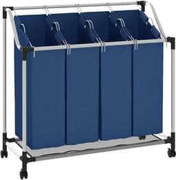 Wasmand met vakken - Was sorteren - Huishoudelijk organiseren - Stalen frame en wielen - 96 x 40 cm - Blauw — thumbnail 5