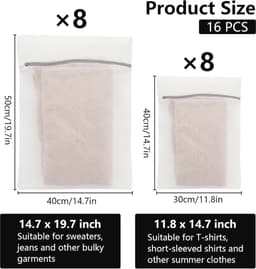 16 stuks wasnet - 2 maten waszak - duurzame waszak met netritssluiting - beha blouses - sokken ondergoed - babykleding reizen — thumbnail 2