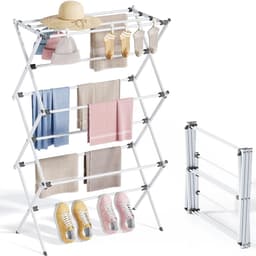 Opvouwbare kledingdroger, 3-laags kledingdroger, ruimtebesparende wastoren, opvouwbare wasdroger, handdoekenrek voor kleding, ideaal voor kleine ruimtes, wit — thumbnail 1