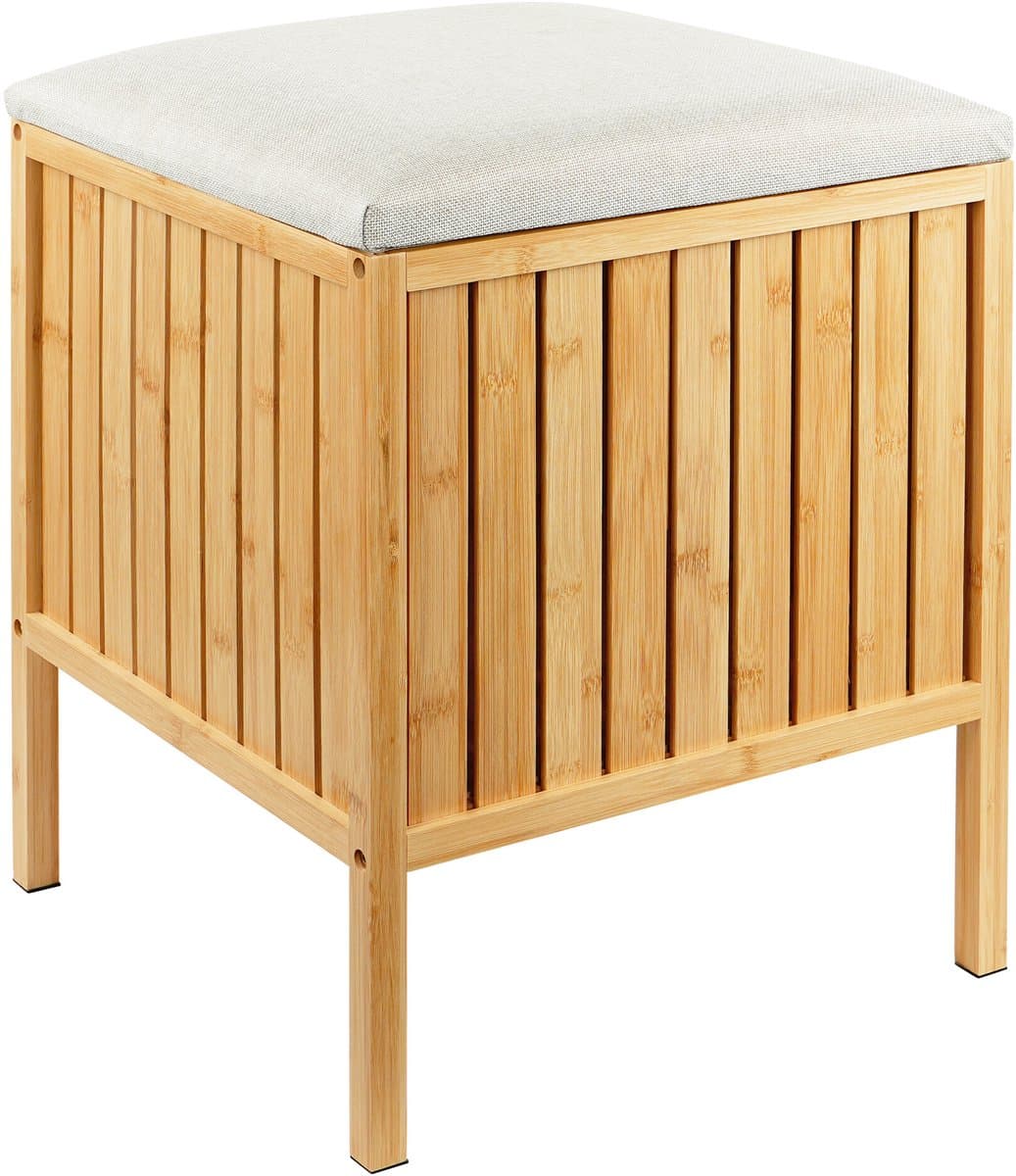 Wasmand - met zitkussen - bamboe - natuur-creme — afbeelding 1