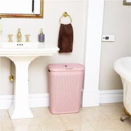 Slanke wasmand met deksel - 40L - roze - kunststof — thumbnail 2