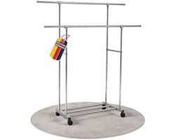 Coemo mobiel kledingrek op wielen, L 162x42x160 cm, metalen rolkast, 2 kledingstangen voor de slaapkamer, kledinghangers, vrijstaand kledingrek, kledingkaststandaard