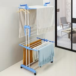 4-Laags Wasrek met Draaibare Zijvleugels – Opvouwbaar Droogrek met Planken & Wieltjes – 75 x 49 x 170 cm Zwart — thumbnail 4