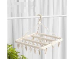 Droogrek voor kleding met 32 clips en opvouwbare hanger (gebroken wit)