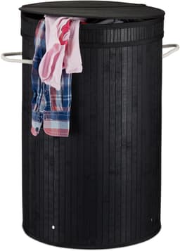 2x wasmand bamboe - ronde wasbox met deksel - 63 x 40 cm - 65 liter - zwart — thumbnail 4