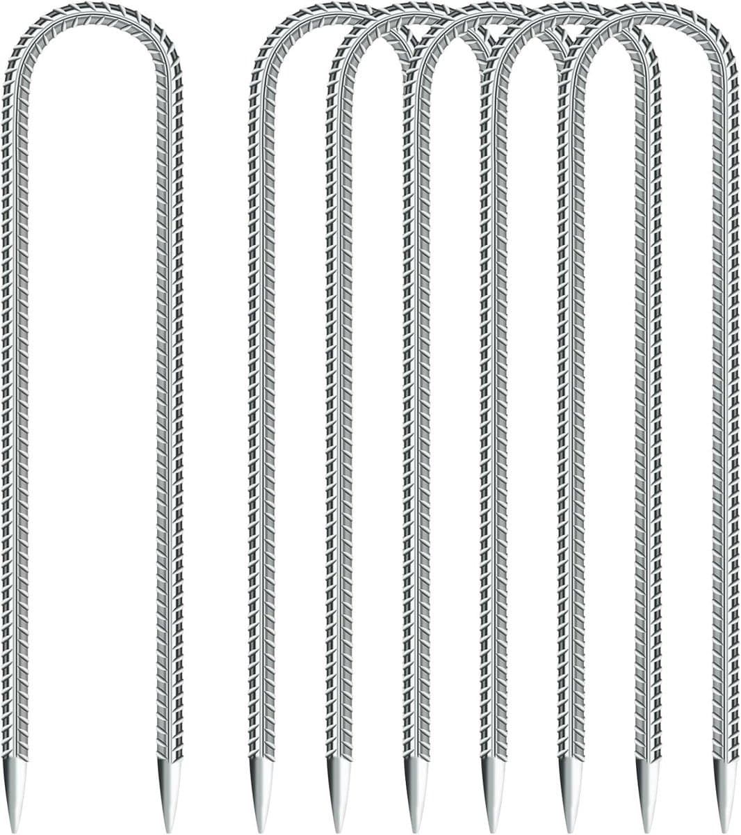 Grondankers - Set van 6 grondpalen - 30 cm lang - U-vormige haak - Tentspijkers - Haakken voor het beveiligen van hek, trampoline, campingauvent, tuinpaal (6 stuks, zilver) — afbeelding 1