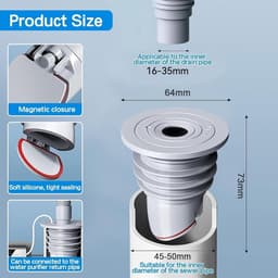 Anti-geur wasmachine stop, Universele afvoerset 45-50 mm gezalfde wasmachine slang, vloerafvoerkern, anti-geur wasmachine stop afvoerslang afdichtstop, pakking voor slang, Vloerafvoer geur Val (2 stuks) - Cyslmuk® — thumbnail 5