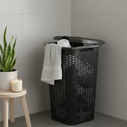 Plasticforte Wasmand Ventilation - met deksel - zwart - kunststof - 51 liter - 43 x 35 x 61 cm - Badkamer - Wasgoed - Nieuw design - Zeer stevig — thumbnail 2