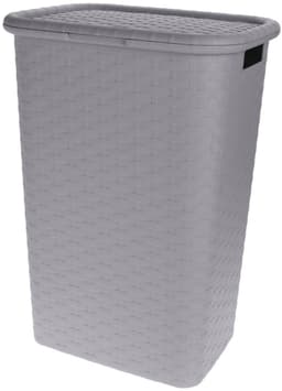 Storage Solutions Wasmand - 2x stuks - rotan - met deksel - grijs - 60 liter - 33 x 44 x 60 cm - gevlochten kunststof — thumbnail 2
