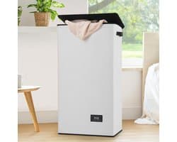 Wasmand met deksel, grijs, groot en stabiel, opvouwbaar, modern, met waszak en handvat, voor het opbergen van kleding en speelgoed, 100 liter