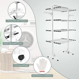 RFWR® Inklapbaar Droogrek Toren met 4 Niveaus en Wielen voor Optimaal Drogen — thumbnail 4