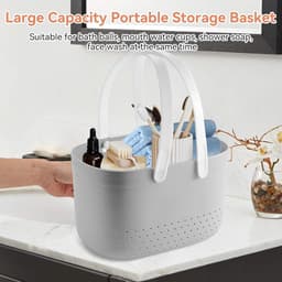 JGS Premium - Draagbare Douchemand met Ventilatiegaten - Kunststof Opbergmand - Grote Capaciteit - Handgrepen - Grijs. — thumbnail 4